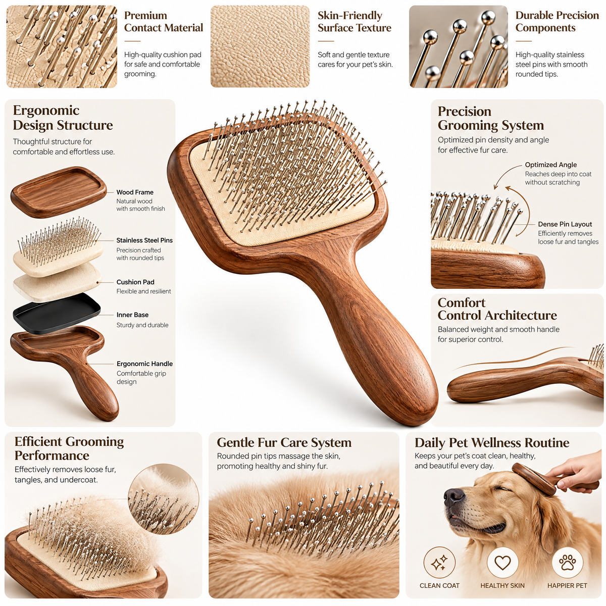 Elmorant™ Wooden Cushion Hair Brush